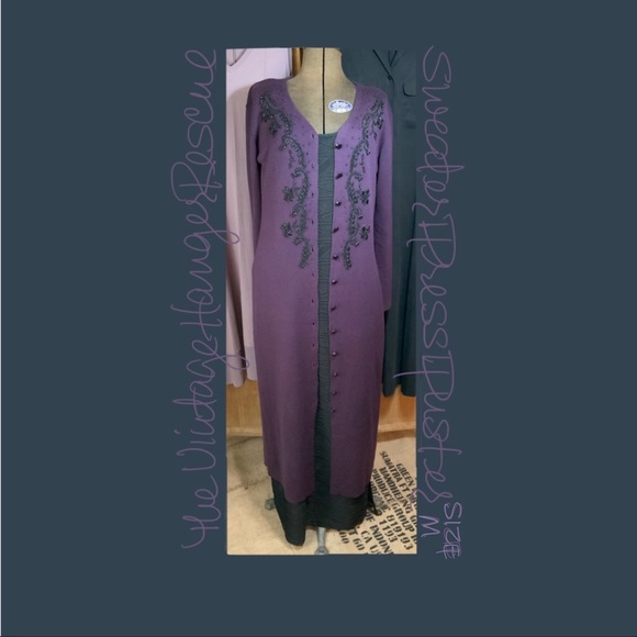 Vintage Carol Little Beaded Royal Purple Sweater Maxi Dress Duster Ladies size M - Picture 2 of 16